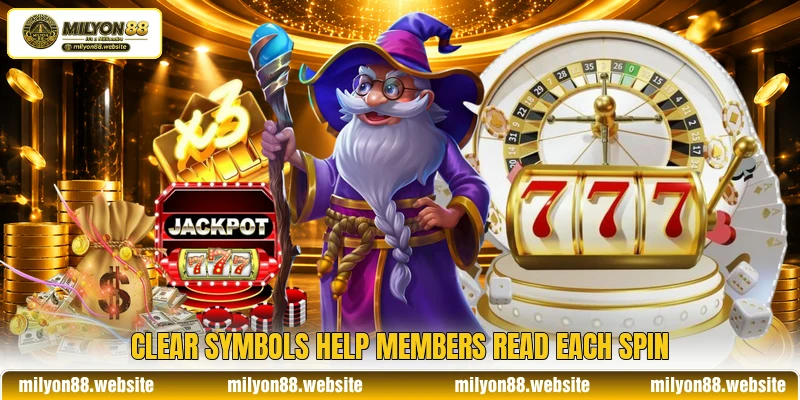 Clear symbols help members read each spin Clear symbols help members read each spin