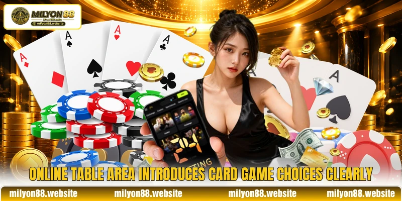 Online table area introduces card game choices clearly Online table area introduces card game choices clearly