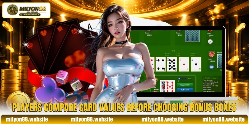 Players compare card values before choosing bonus boxes